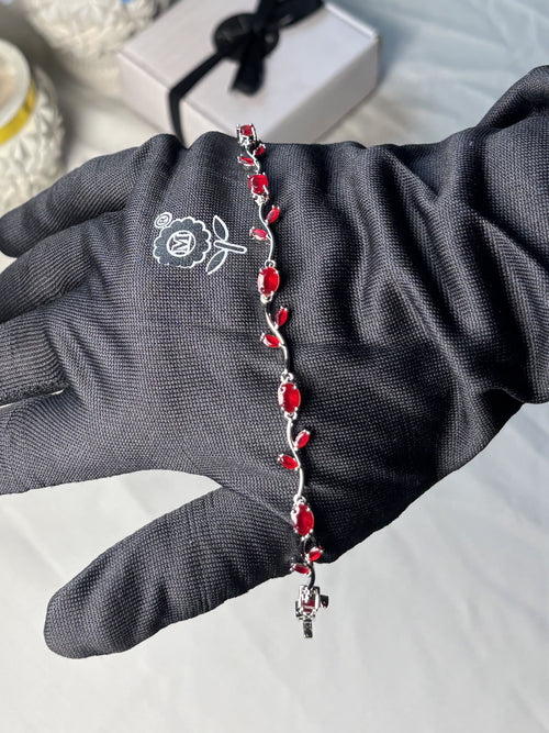 Elegant Red Stone Silver Bracelet | Women’s Fashion Jewelry