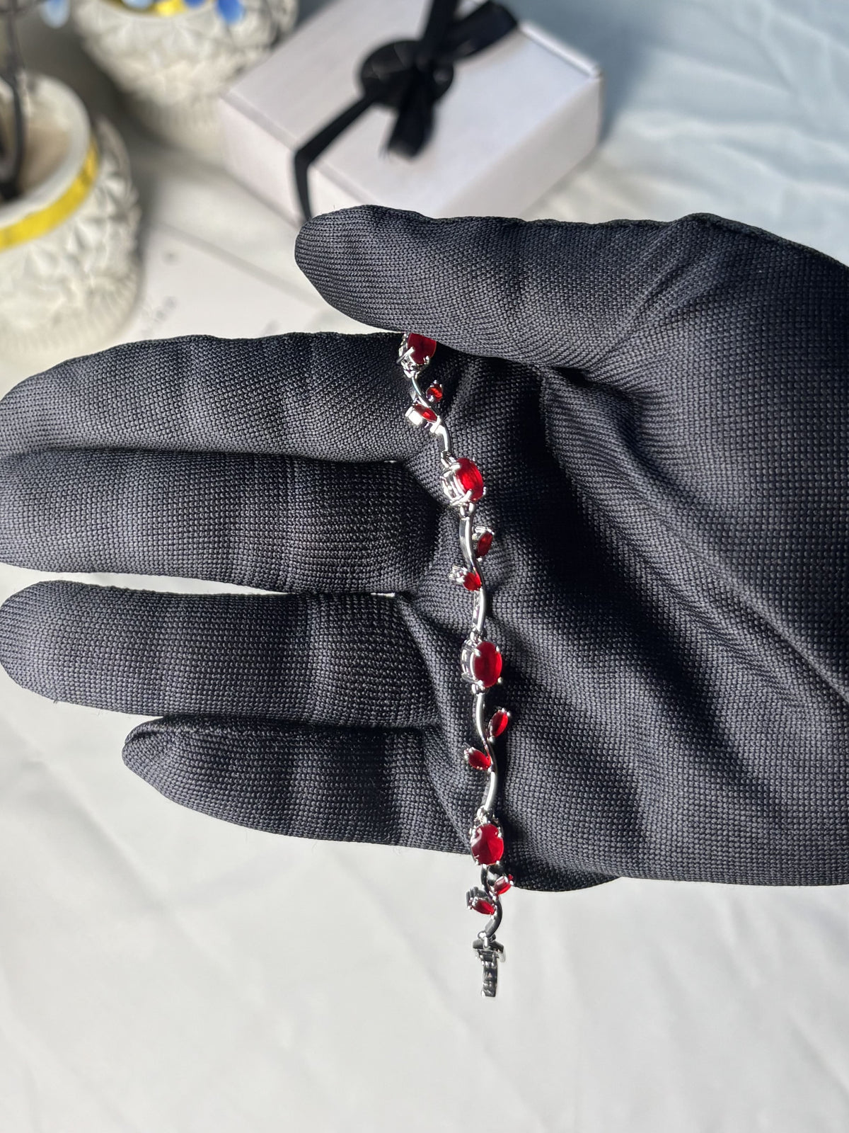 Elegant Red Stone Silver Bracelet | Women’s Fashion Jewelry