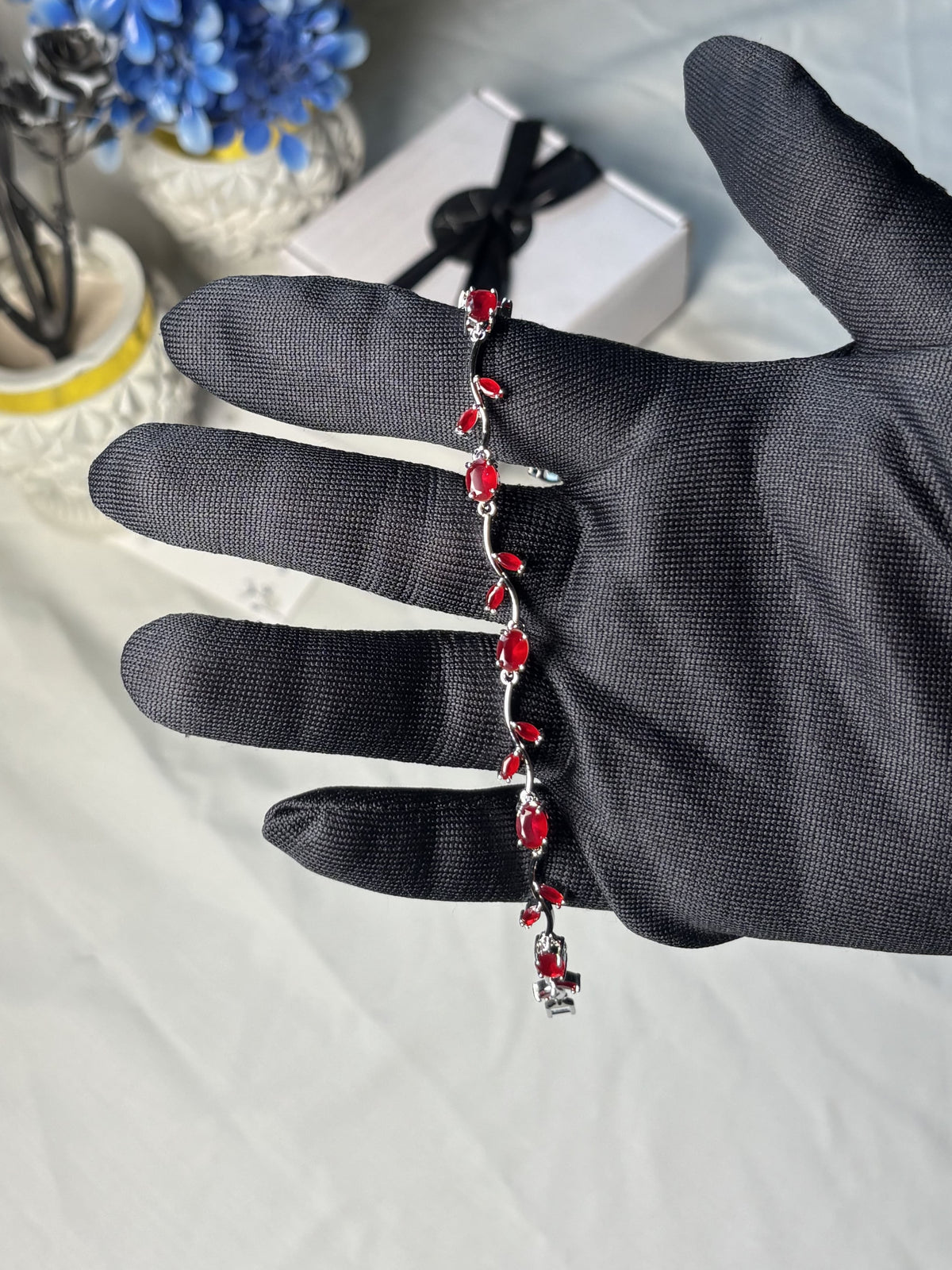 Elegant Red Stone Silver Bracelet | Women’s Fashion Jewelry