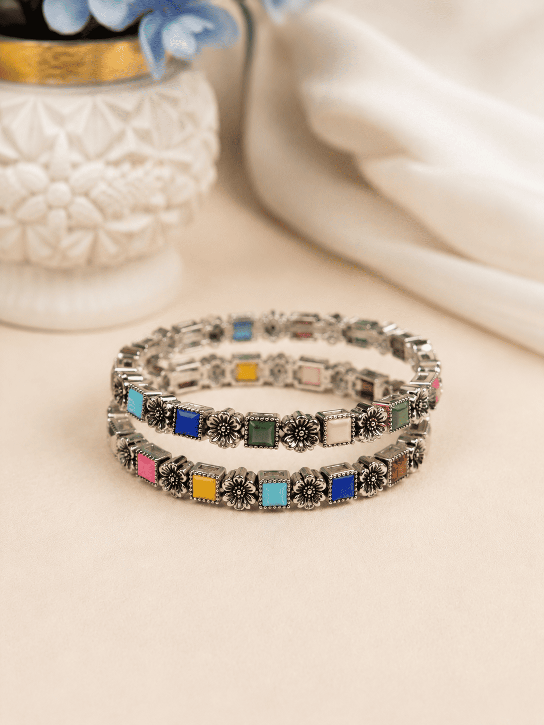 Multicolor Oxidized Bangles | Colorful Floral Design