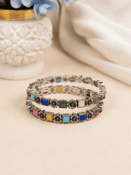 Multicolor Oxidized Bangles | Colorful Floral Design