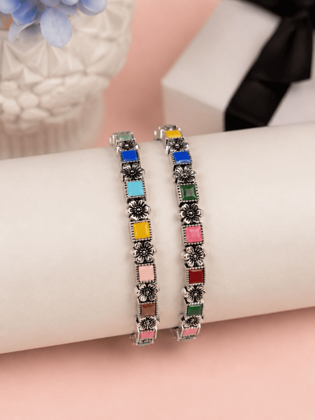 Multicolor Oxidized Bangles | Colorful Floral Design