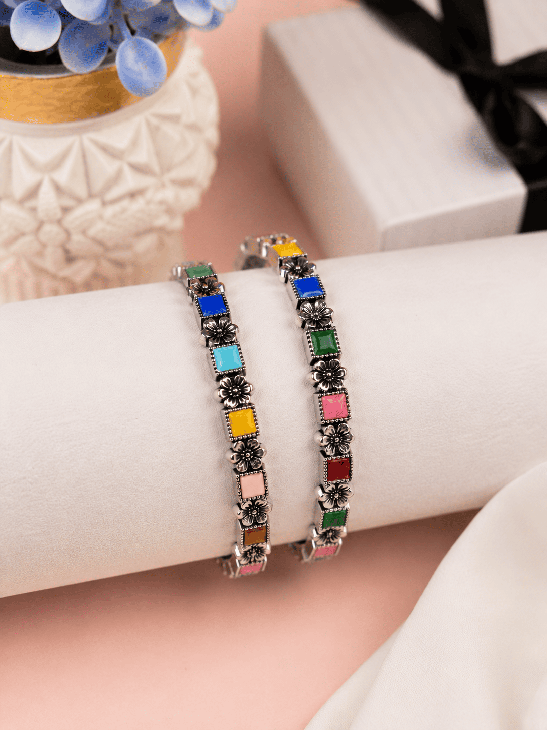 Multicolor Oxidized Bangles | Colorful Floral Design