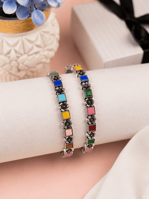 Multicolor Oxidized Bangles | Colorful Floral Design