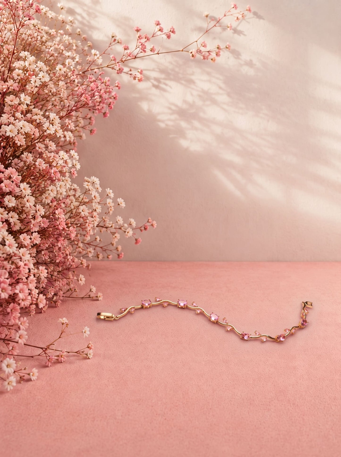 Rosé Vine Blossom Bracelet | Pink Crystal Floral Bracelet