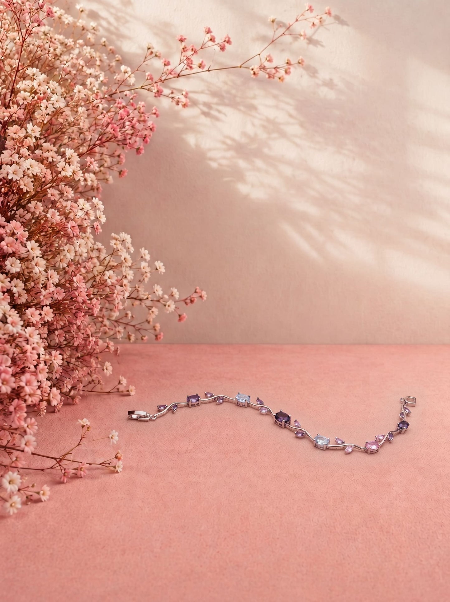 Moonlit Vine Blossom Bracelet | Silver Floral Crystal Bracelet
