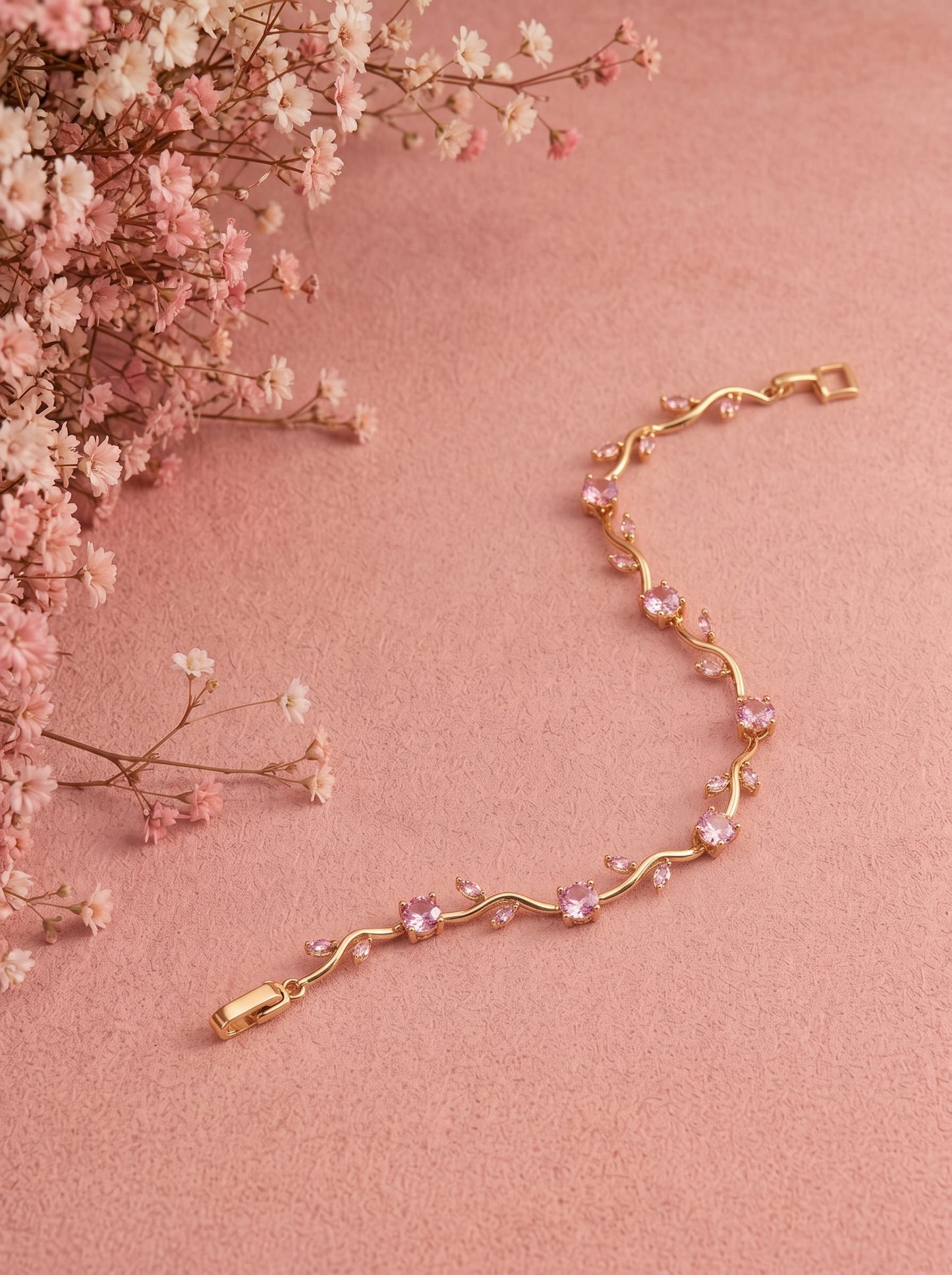 Rosé Vine Blossom Bracelet | Pink Crystal Floral Bracelet