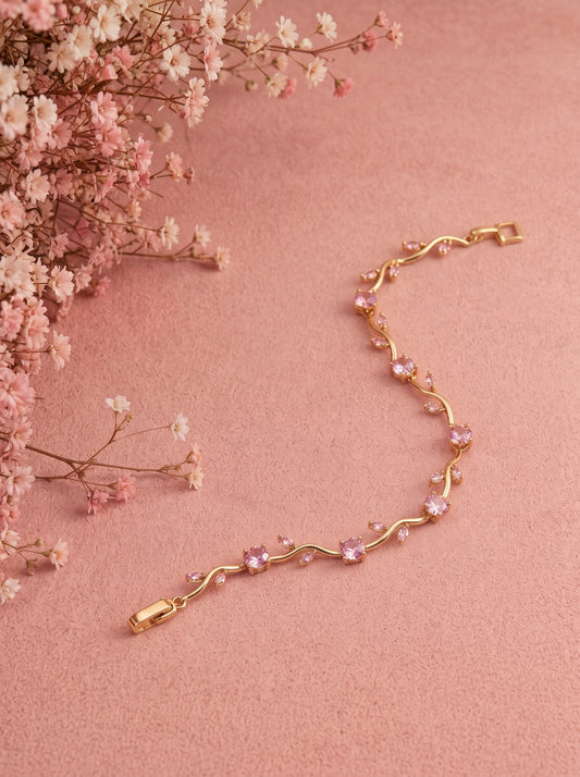 Rosé Vine Blossom Bracelet | Pink Crystal Floral Bracelet