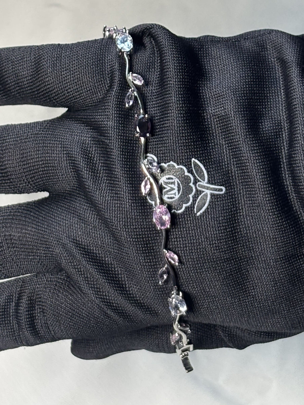 Moonlit Vine Blossom Bracelet | Silver Floral Crystal Bracelet