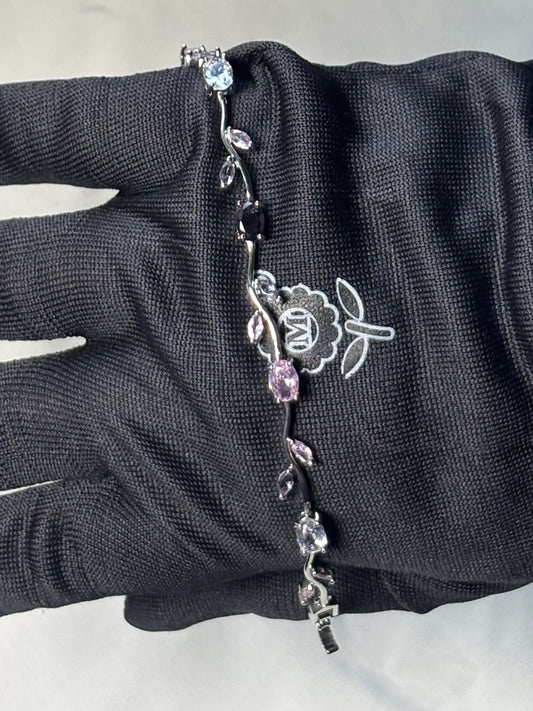 Moonlit Vine Blossom Bracelet | Silver Floral Crystal Bracelet