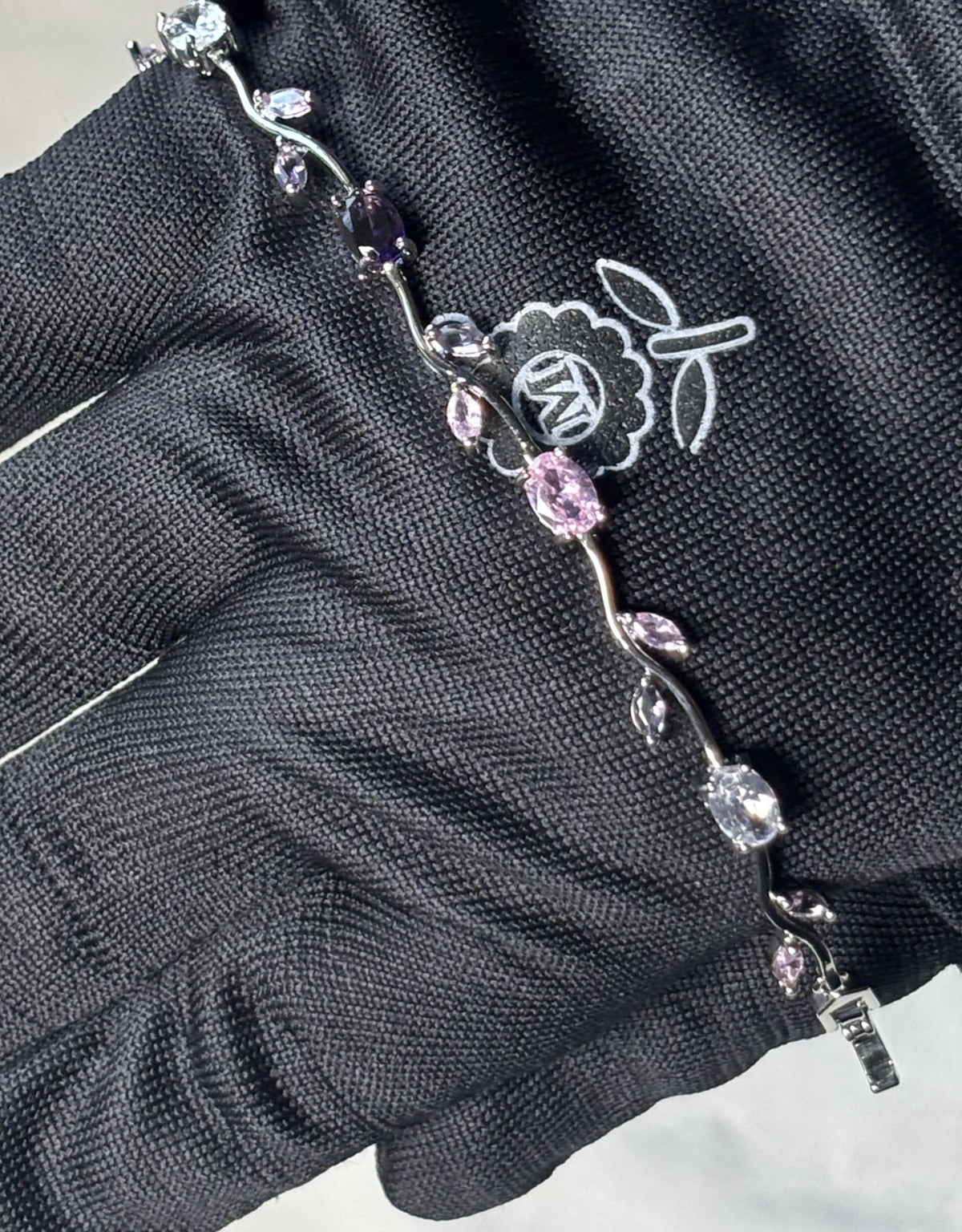 Moonlit Vine Blossom Bracelet | Silver Floral Crystal Bracelet