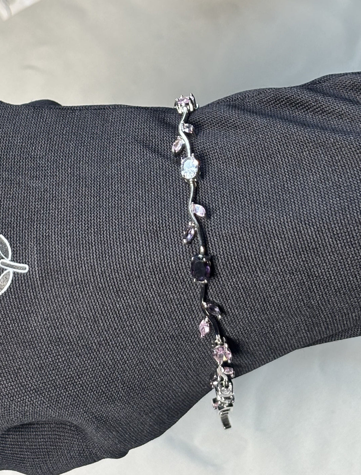 Moonlit Vine Blossom Bracelet | Silver Floral Crystal Bracelet