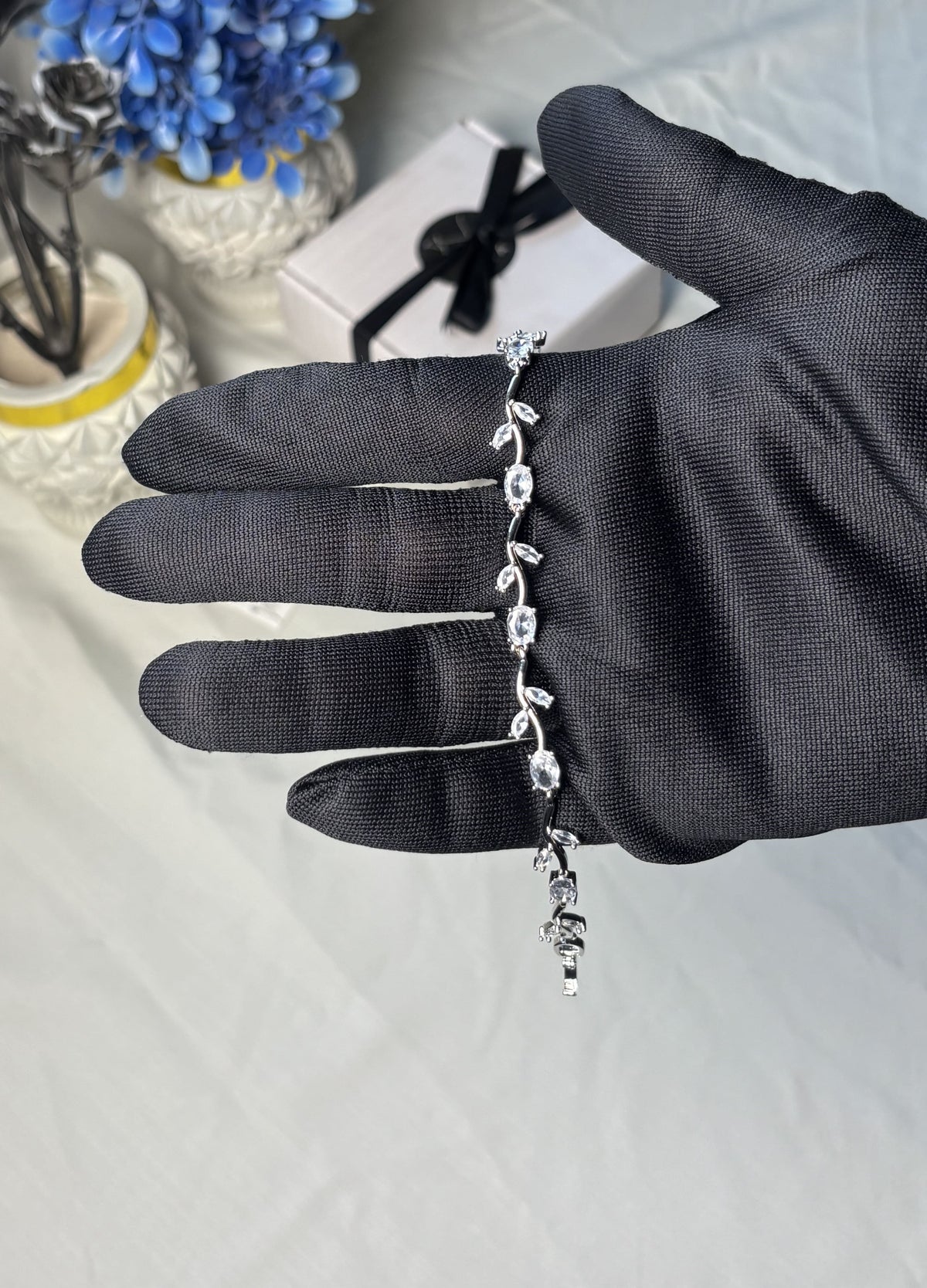 Elegant White Zircon Vine Bracelet | Silver-Tone Bracelet for Women