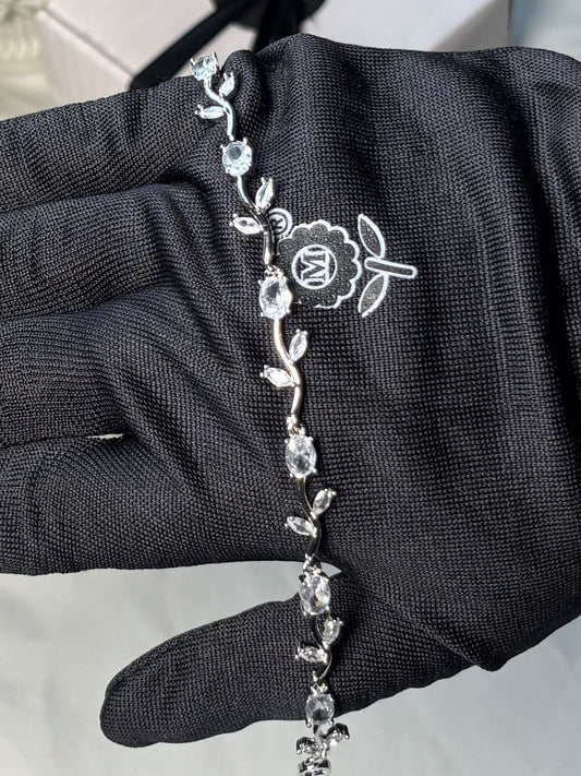 Elegant White Zircon Vine Bracelet | Silver-Tone Bracelet for Women