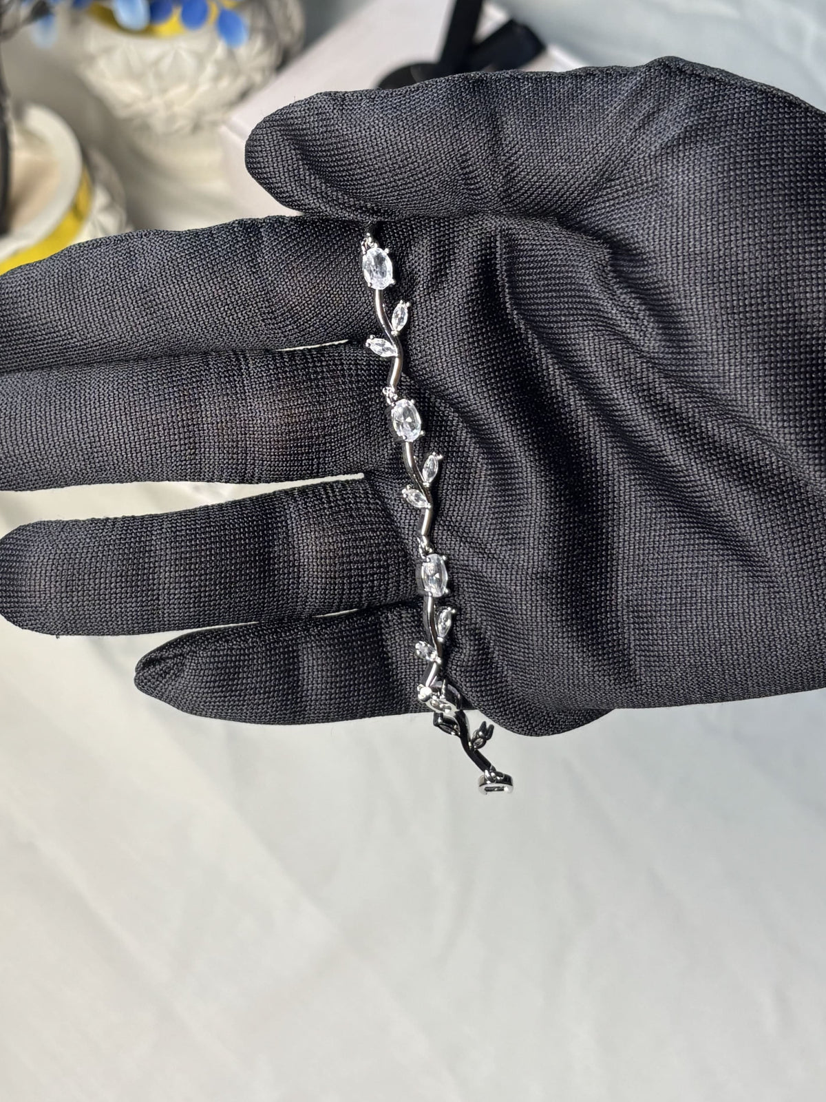 Elegant White Zircon Vine Bracelet | Silver-Tone Bracelet for Women