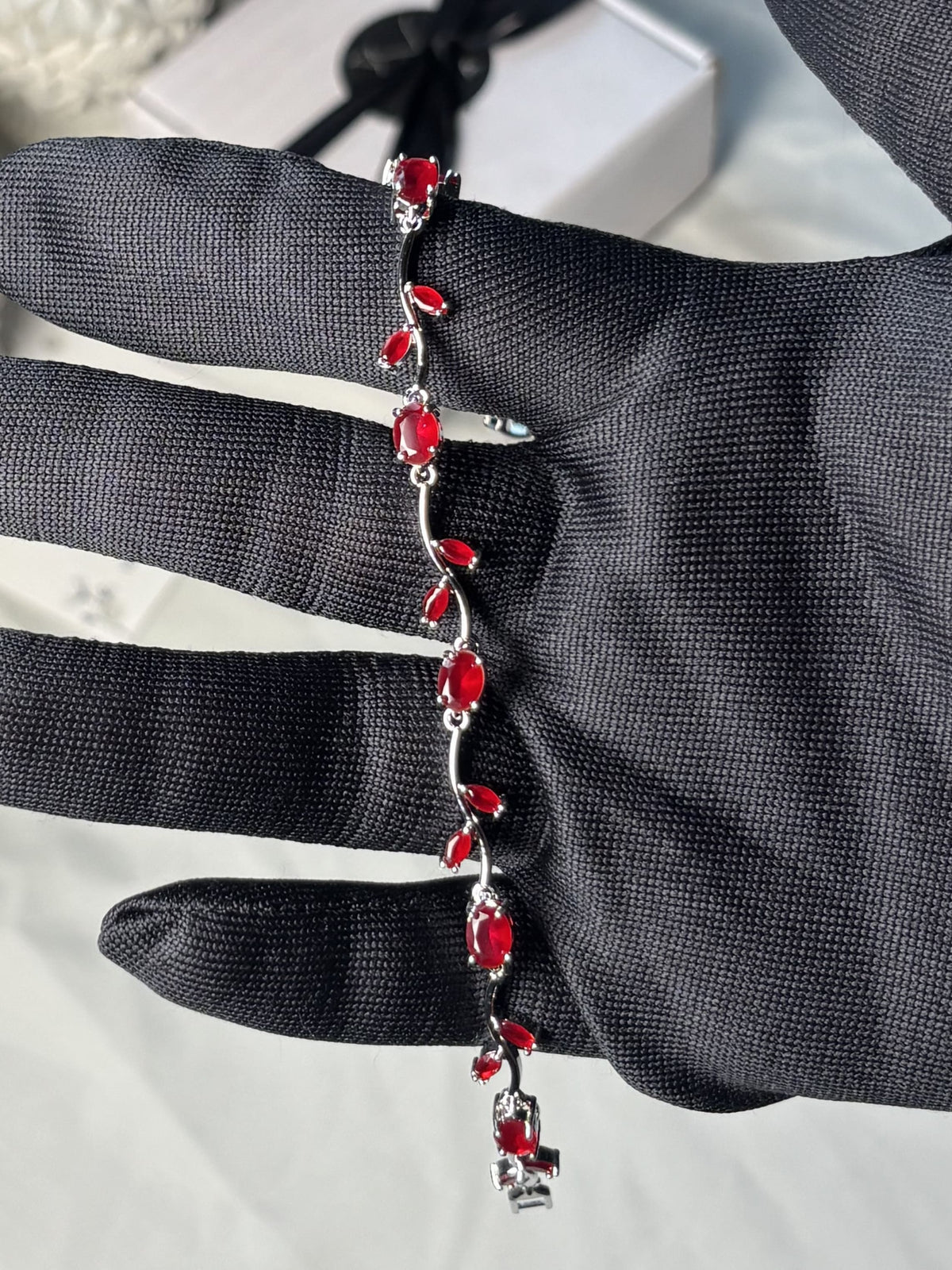 Elegant Red Stone Silver Bracelet | Women’s Fashion Jewelry