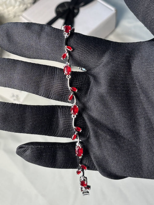 Elegant Red Stone Silver Bracelet | Women’s Fashion Jewelry
