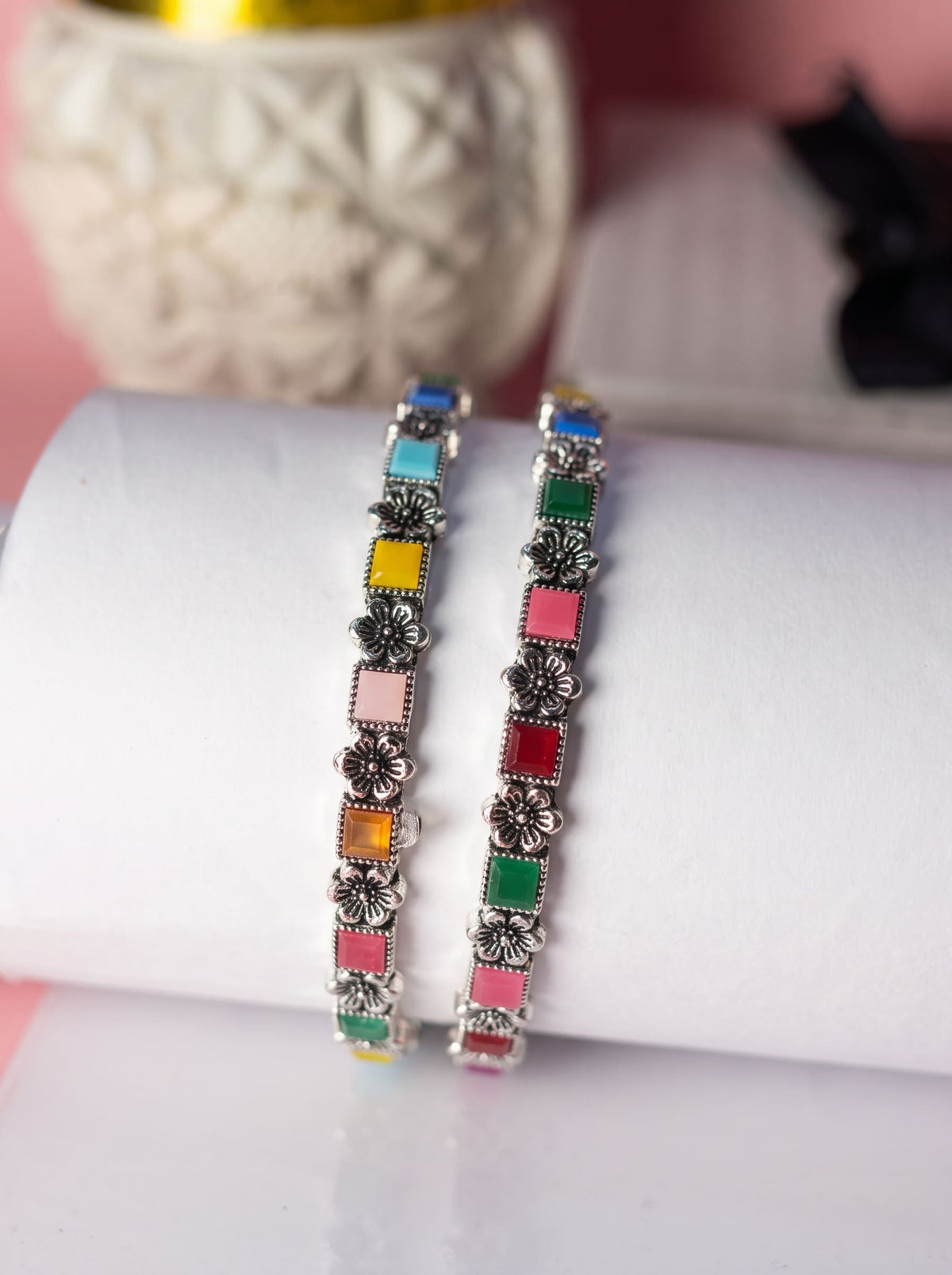 Multicolor Oxidized Bangles | Colorful Floral Design