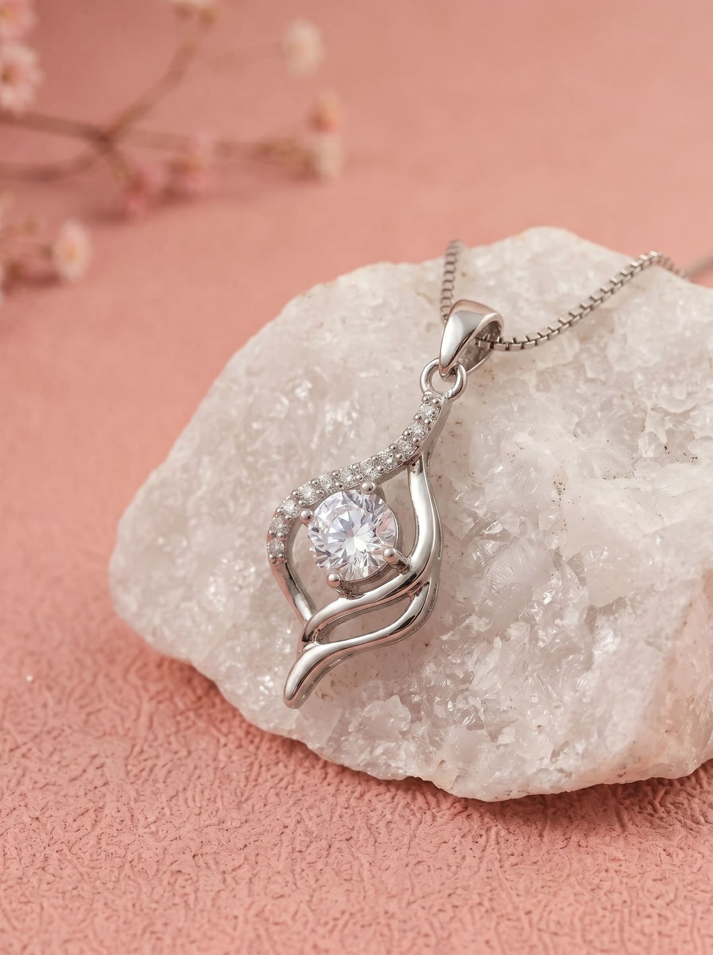 SOLIS Korean Zircon Pendant | White Zircon & Rhodium Finish