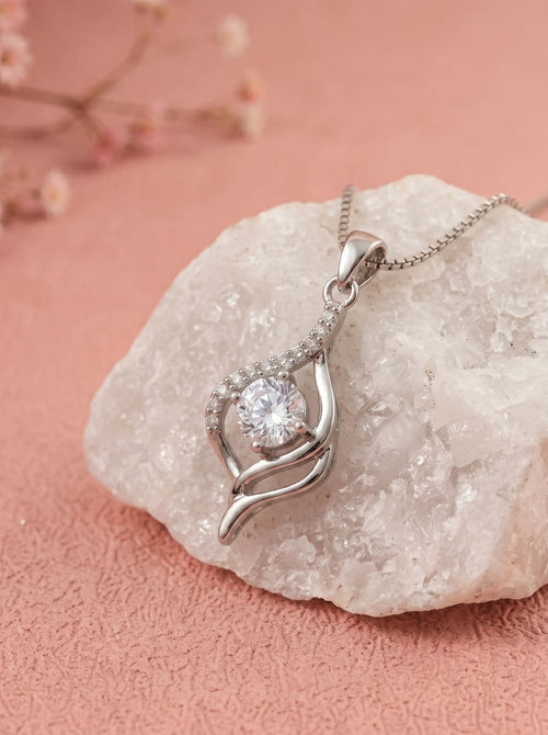 SOLIS Korean Zircon Pendant | White Zircon & Rhodium Finish