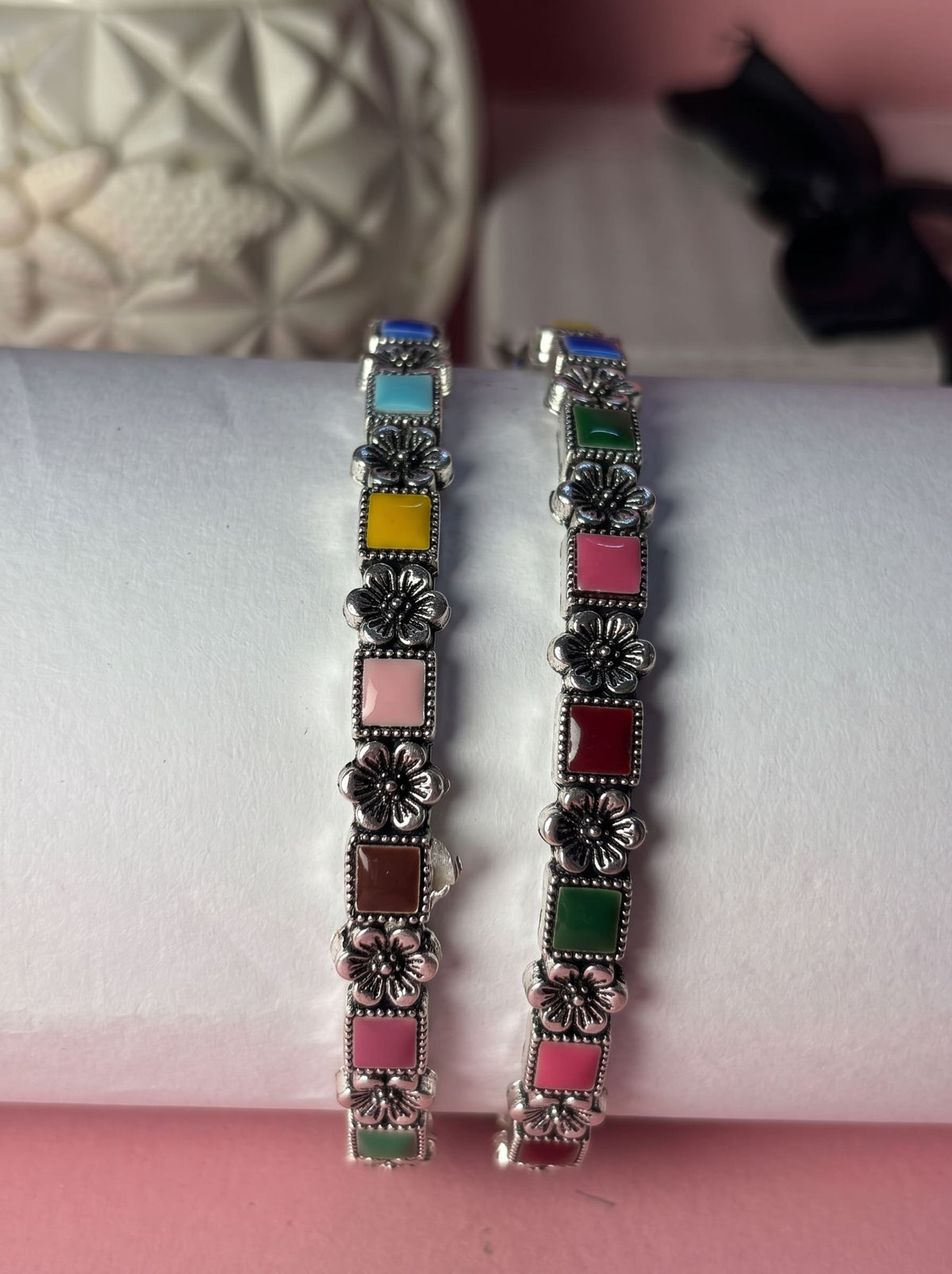 Multicolor Oxidized Bangles | Colorful Floral Design